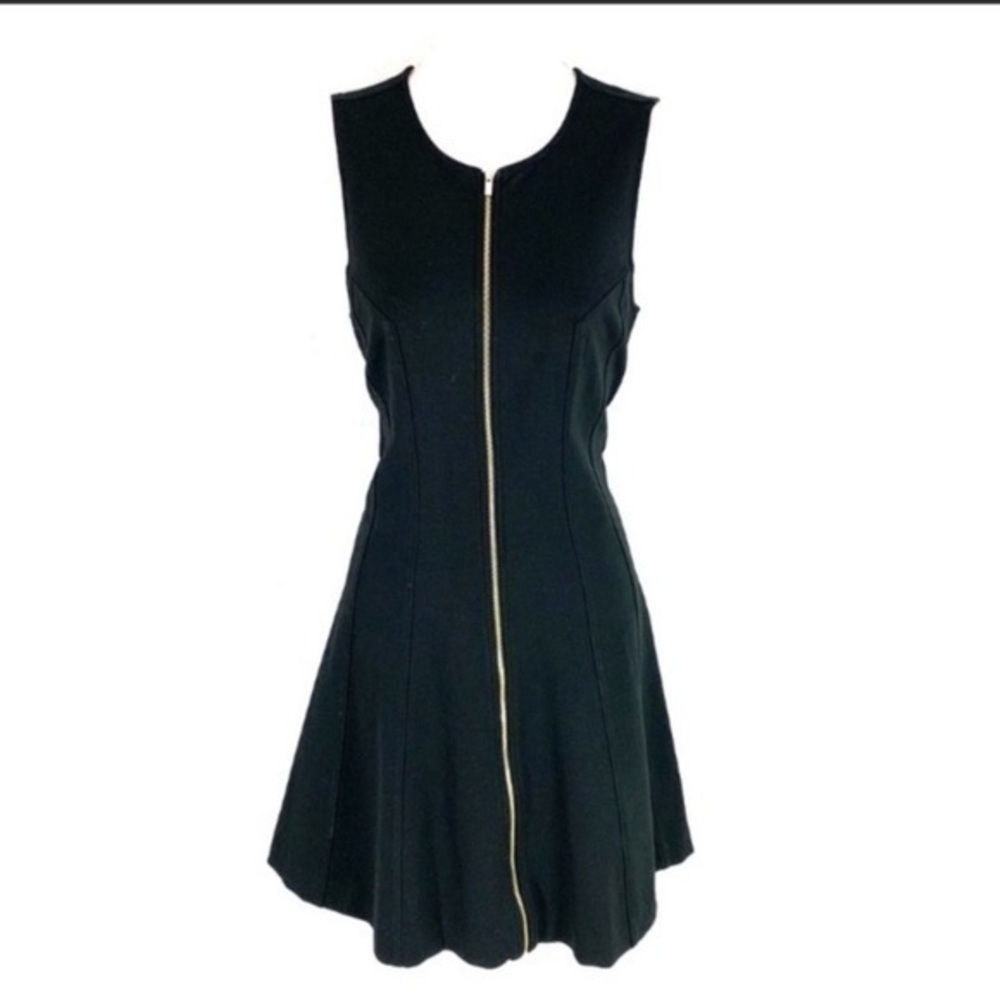 Ann Taylor black front zip sleeveless flare dress DD23
